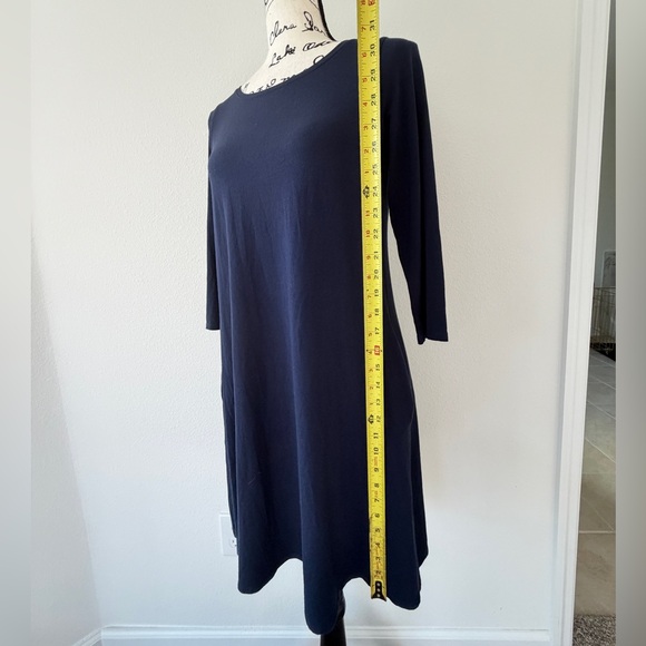 Eileen Fisher Jersey Flare Dress Viscose Blend Pockets Sz S Navy Blue Minimalist - Picture 6 of 11